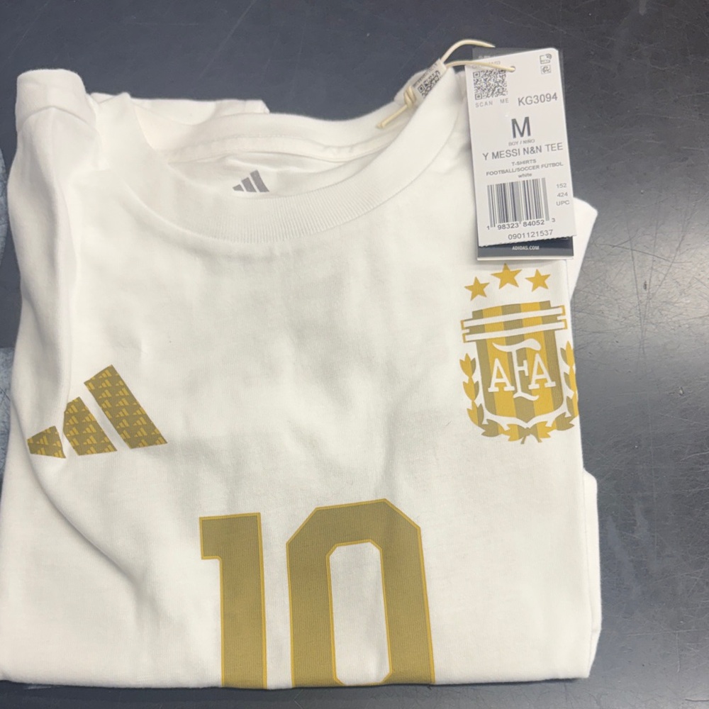 adidas White and Gold Argentina #10 Tee